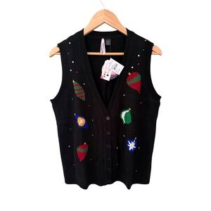 Love By Design Sequin Ornament Christmas Sweater Holiday Vest NWT Size L
